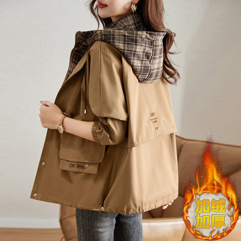 Mid-length loose jacket women's autumn/winter 2026 new fleece thickened cargo trench coat spring and autumn casual jacket