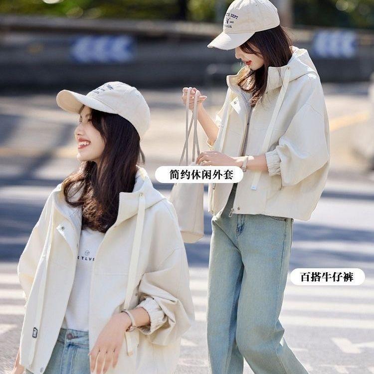 Spring and autumn jackets for women, autumn tops for women, niche design 2026 new hooded petite loose short jacket