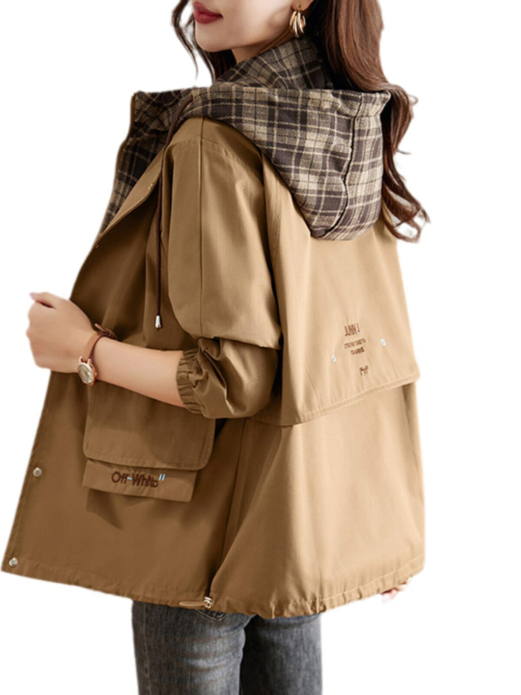 Mid-length loose jacket women's autumn/winter 2026 new fleece thickened cargo trench coat spring and autumn casual jacket
