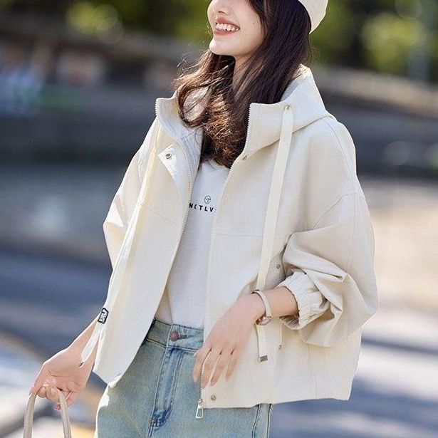 Spring and autumn jackets for women, autumn tops for women, niche design 2026 new hooded petite loose short jacket