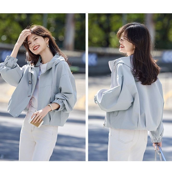 Spring and autumn jackets for women, autumn tops for women, niche design 2026 new hooded petite loose short jacket